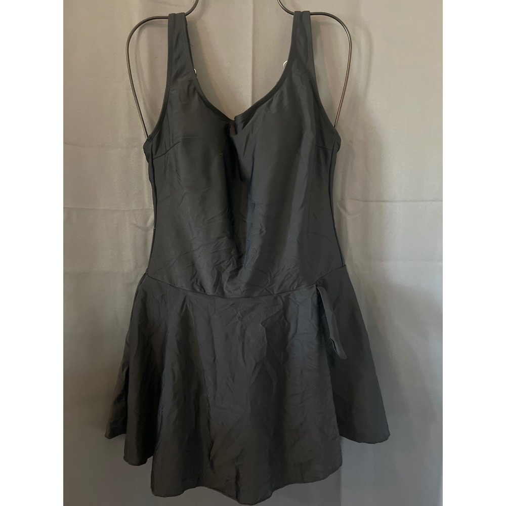 Eomenie Womens Black Swim Dress One Piece V-Neck Adjustable Straps Size M NEW